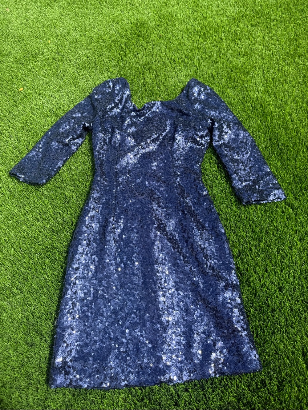 Lulu's Navy Sequin Three-Quarter Sleeve Party Dress